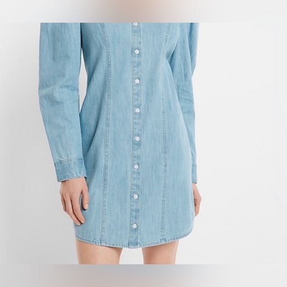 Expresss Denim Puff Sleeves button up dress- S - Picture 12 of 12
